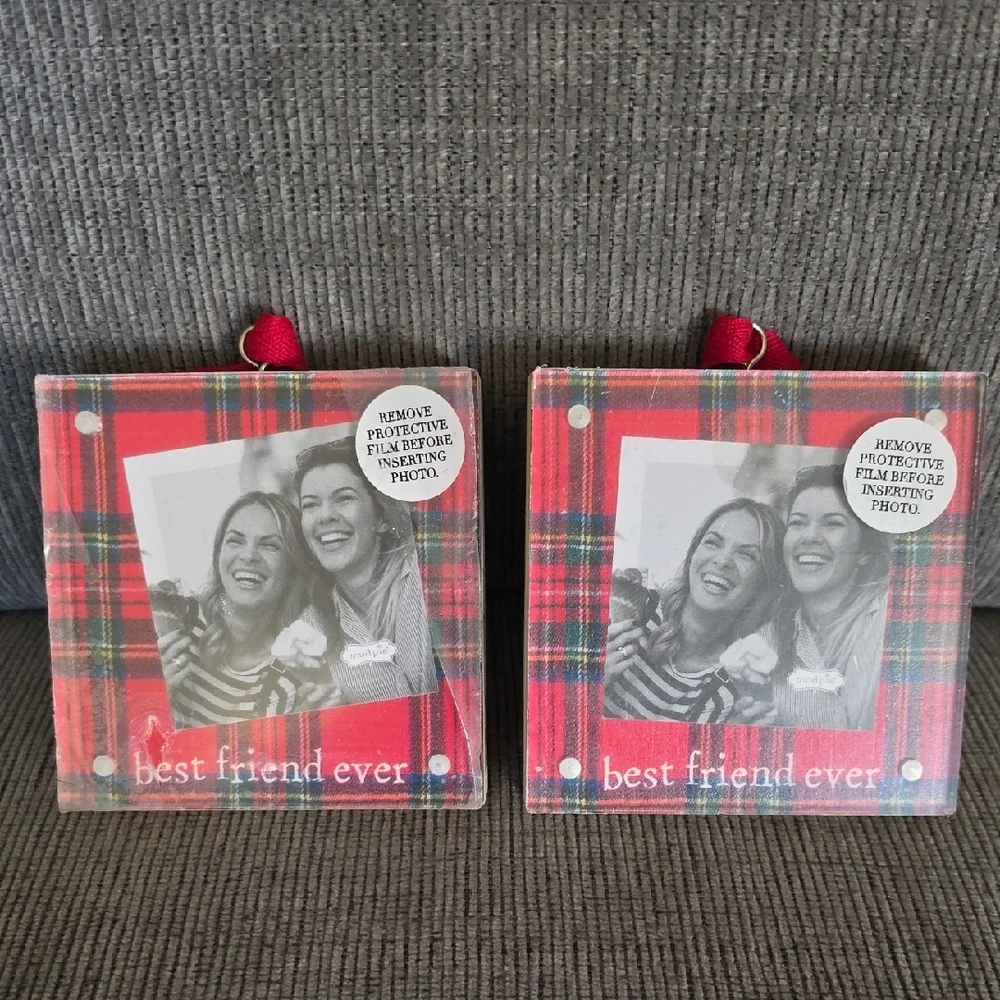 Red Plaid Best Friend Photo Frame Ornament Set, New, 4×4 Inch By Mudpie